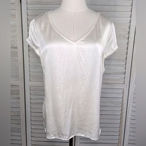 TAHARI 100% Silk Short Sleeve Blouse Ivory-XL
